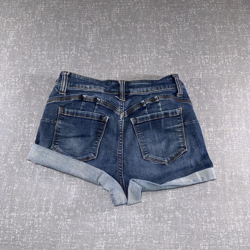 Wax Jean Shorts Womens Small Blue Denim Cuffed Cutoff 5 Pocket Zip Fly Mid Rise